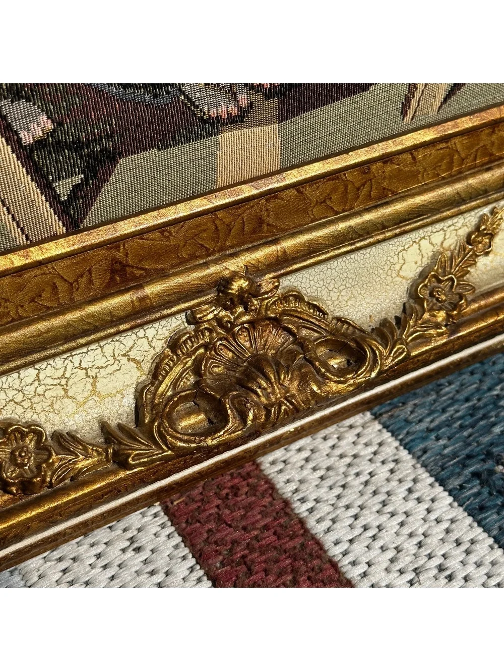 Made in Italy Last Supper Woven Tapestry Ornate Gold Frame 56x28